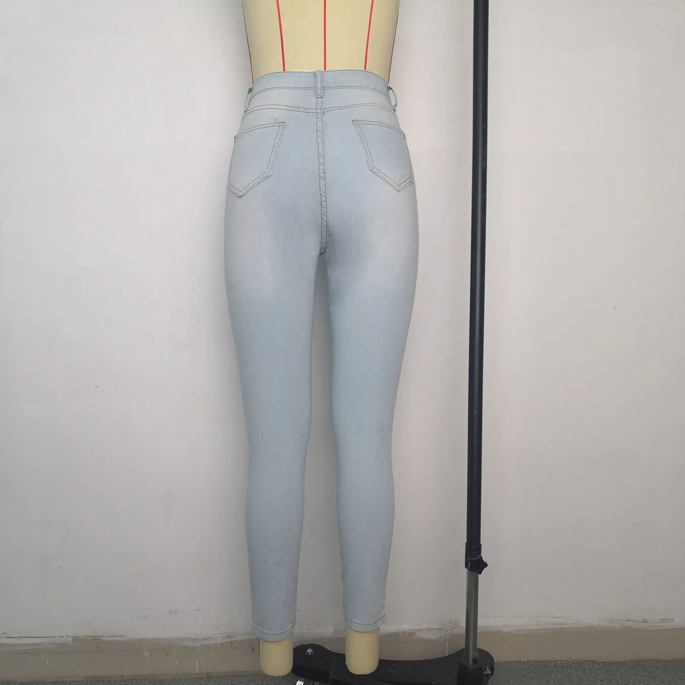 5xl Plus Size Women Jeans Basic Women Skinny Jeans Distressed Bandages Slim Fit Elastic High Waist Ladies' Jeans Fit In Stock