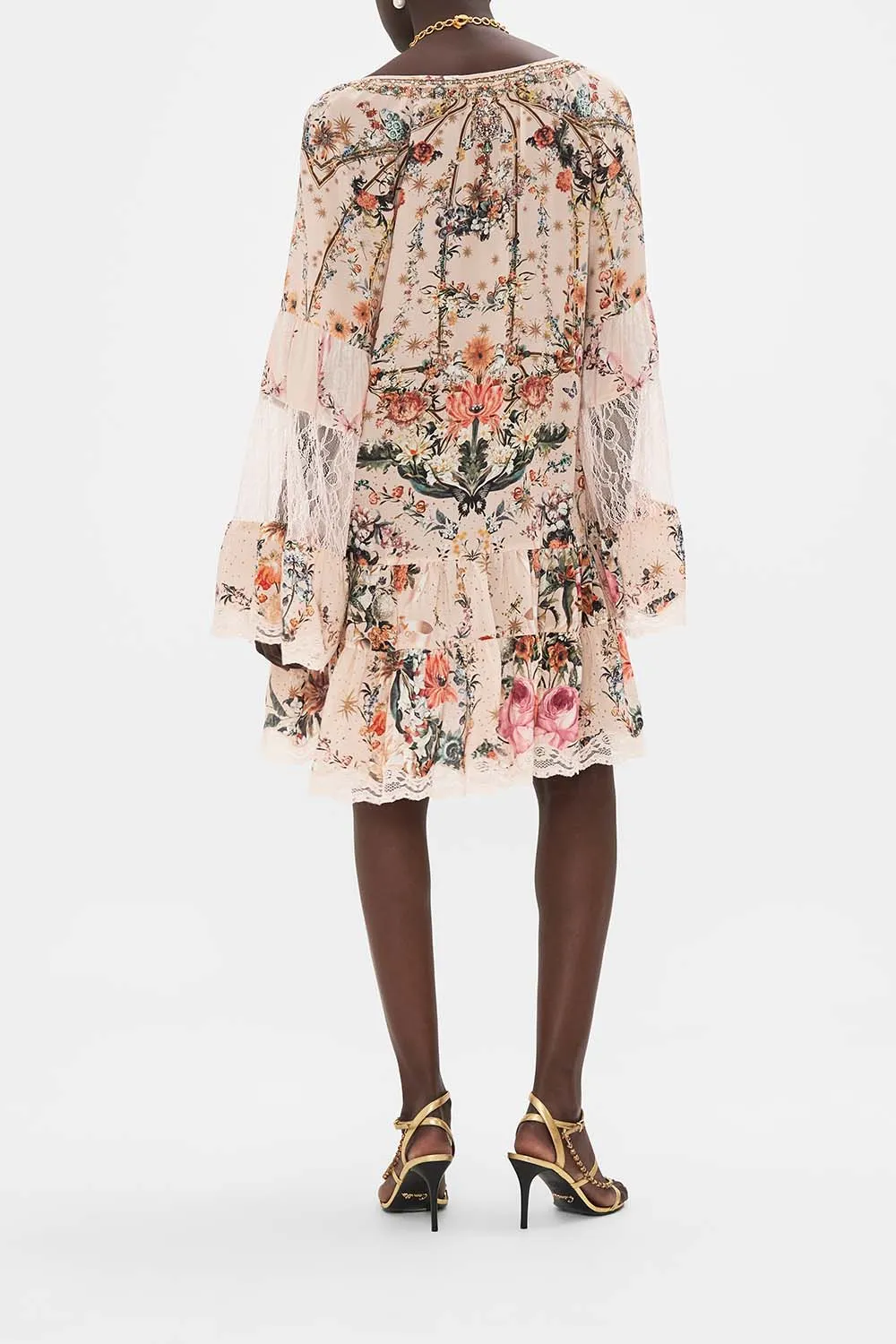A-LINE GATHERED PANEL DRESS WITH LACE ROSE GARDEN REVOLUTION