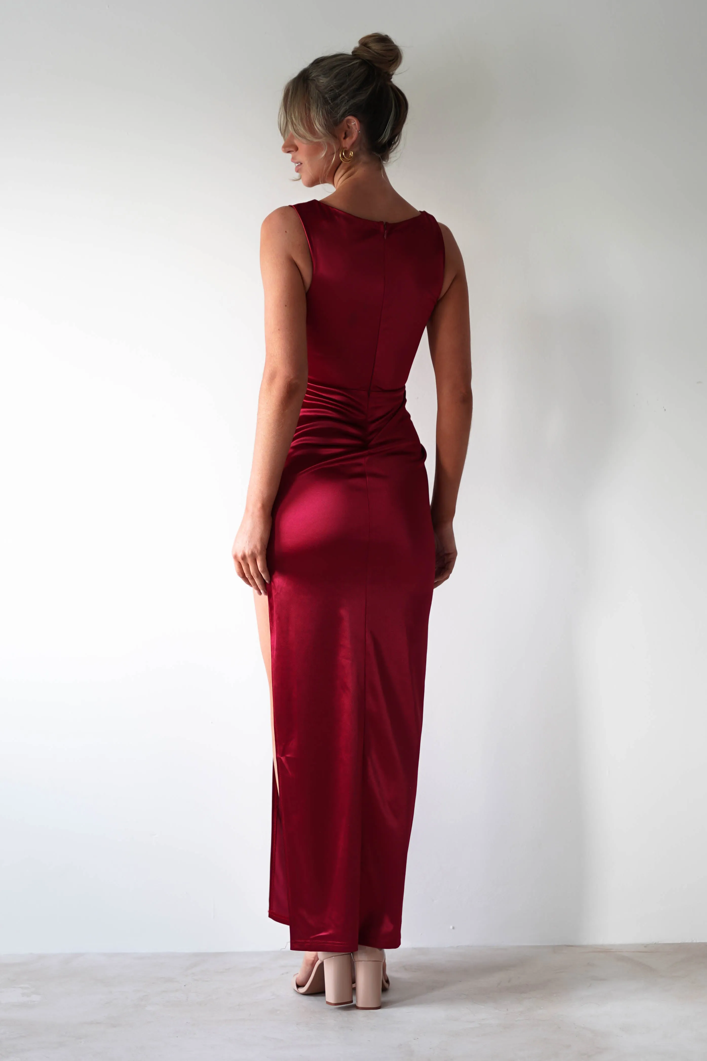 Aideena Bodycon Maxi Dress | Dark Red