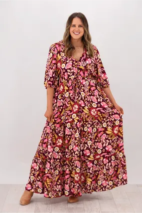 Avamia Mirah V-Neck Maxi Dress Maroon Print