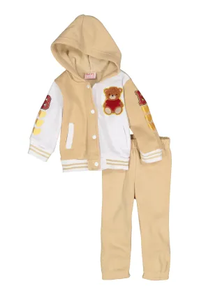Baby Girls 12-24M Bear Chenille Patch Jacket and Sweatpants