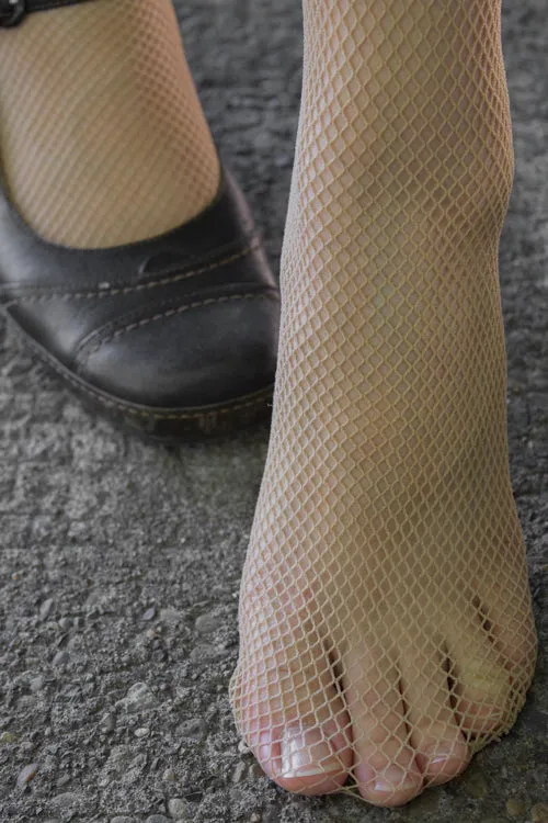 Backseam Fishnet Stockings with Stay Up Lace Top