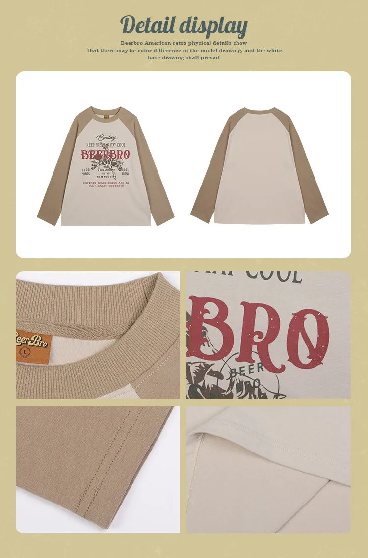 BEERBRO Graphic Letter Print Patchwork Long Sleeve Sweatshirt