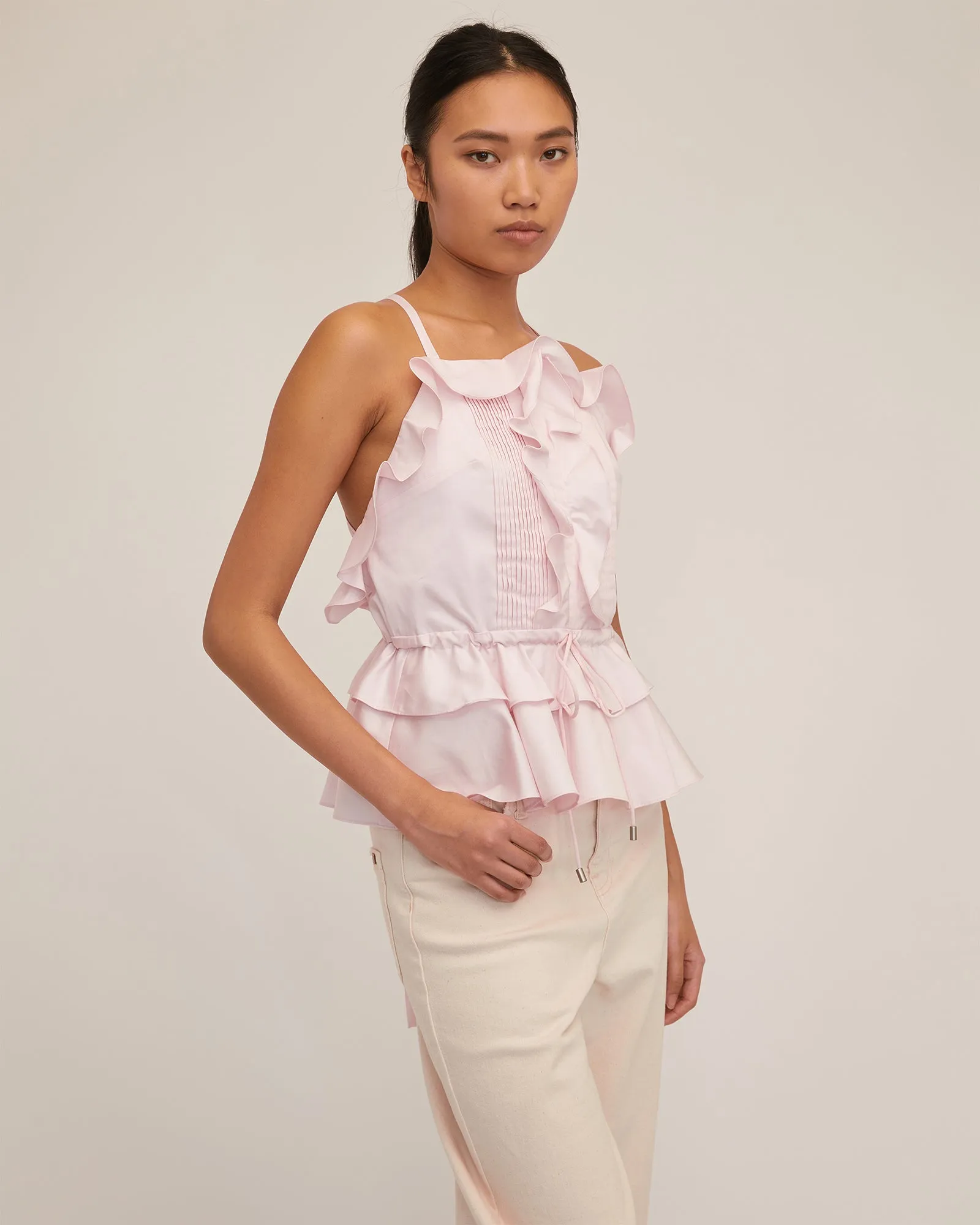 Bex Ruffle Apron Top in Soft Pink