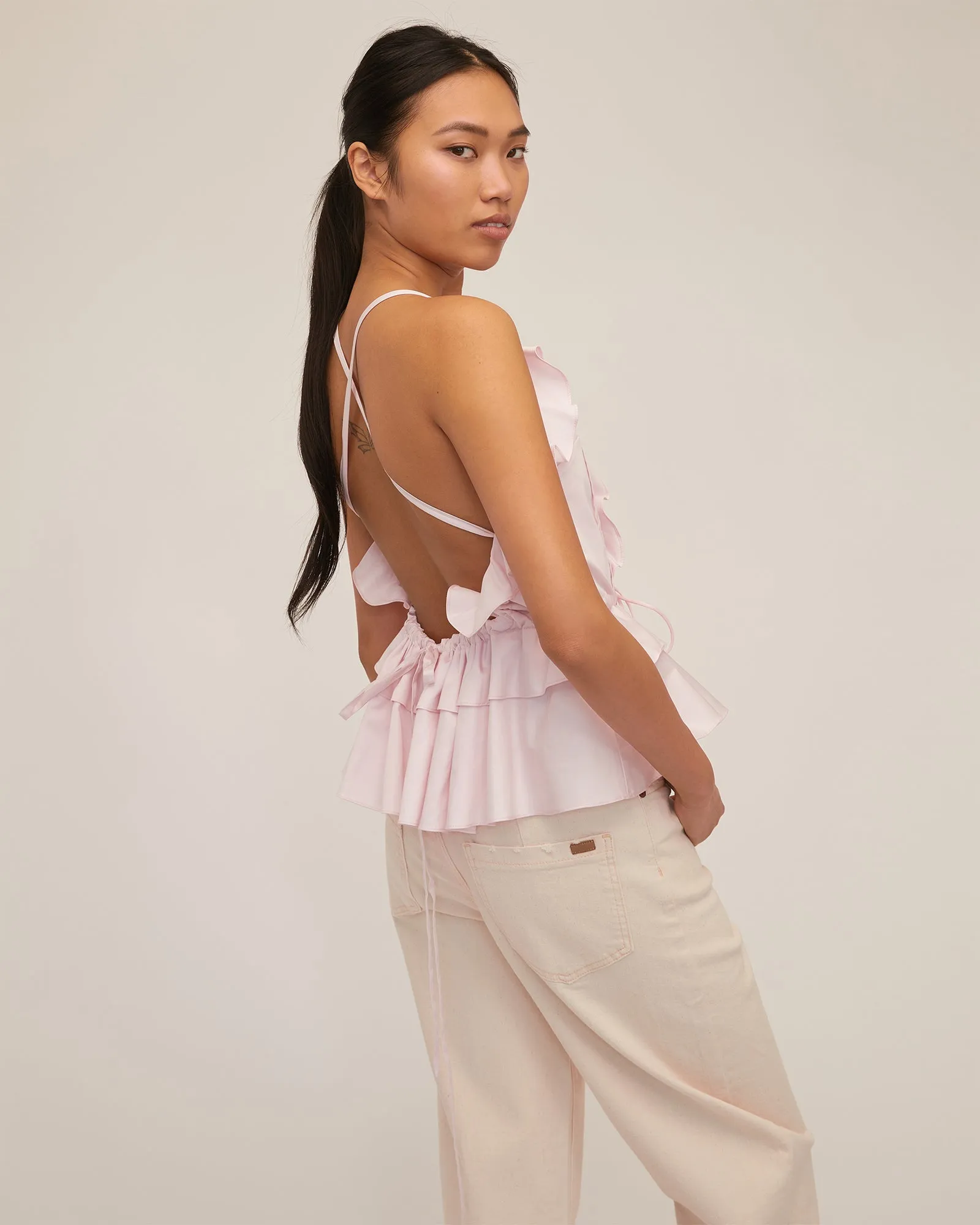 Bex Ruffle Apron Top in Soft Pink