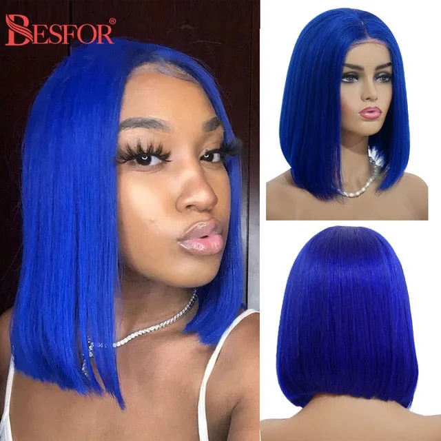 Blonde Human Hair Wig With Brown Roots 13x1 Lace Short Ombre Middle Part Lace Front Wigs Remy 180 Density Pre Plucked For Women