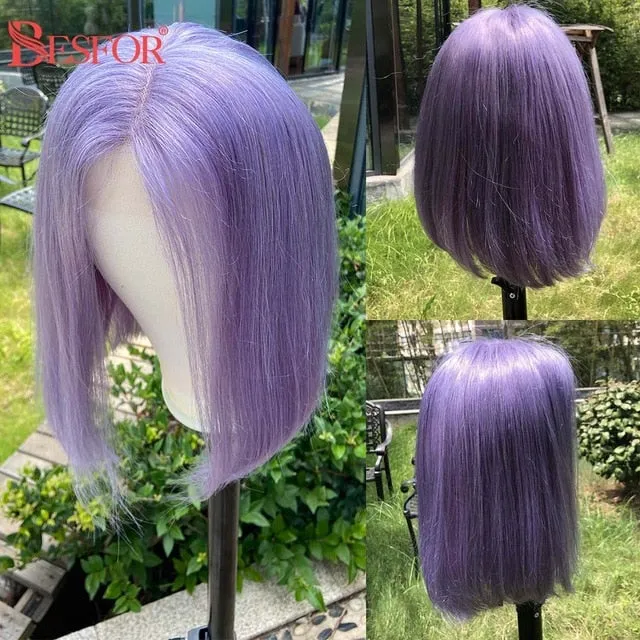 Blonde Human Hair Wig With Brown Roots 13x1 Lace Short Ombre Middle Part Lace Front Wigs Remy 180 Density Pre Plucked For Women