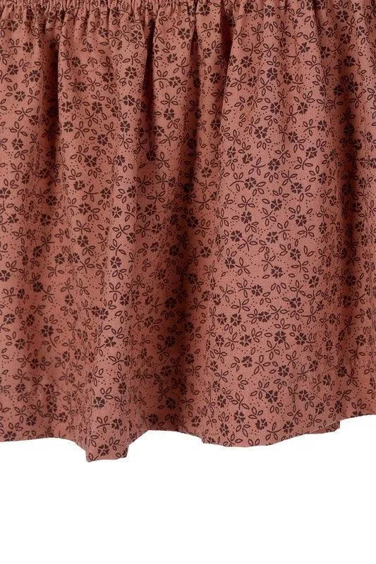 Brown Ruffle Floral Smocked Skirt