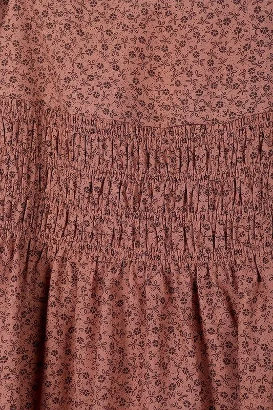 Brown Ruffle Floral Smocked Skirt