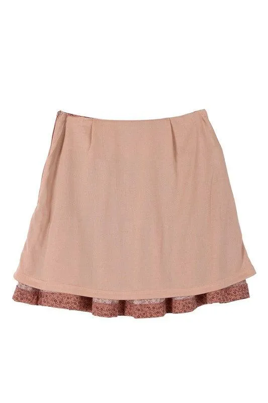 Brown Ruffle Floral Smocked Skirt