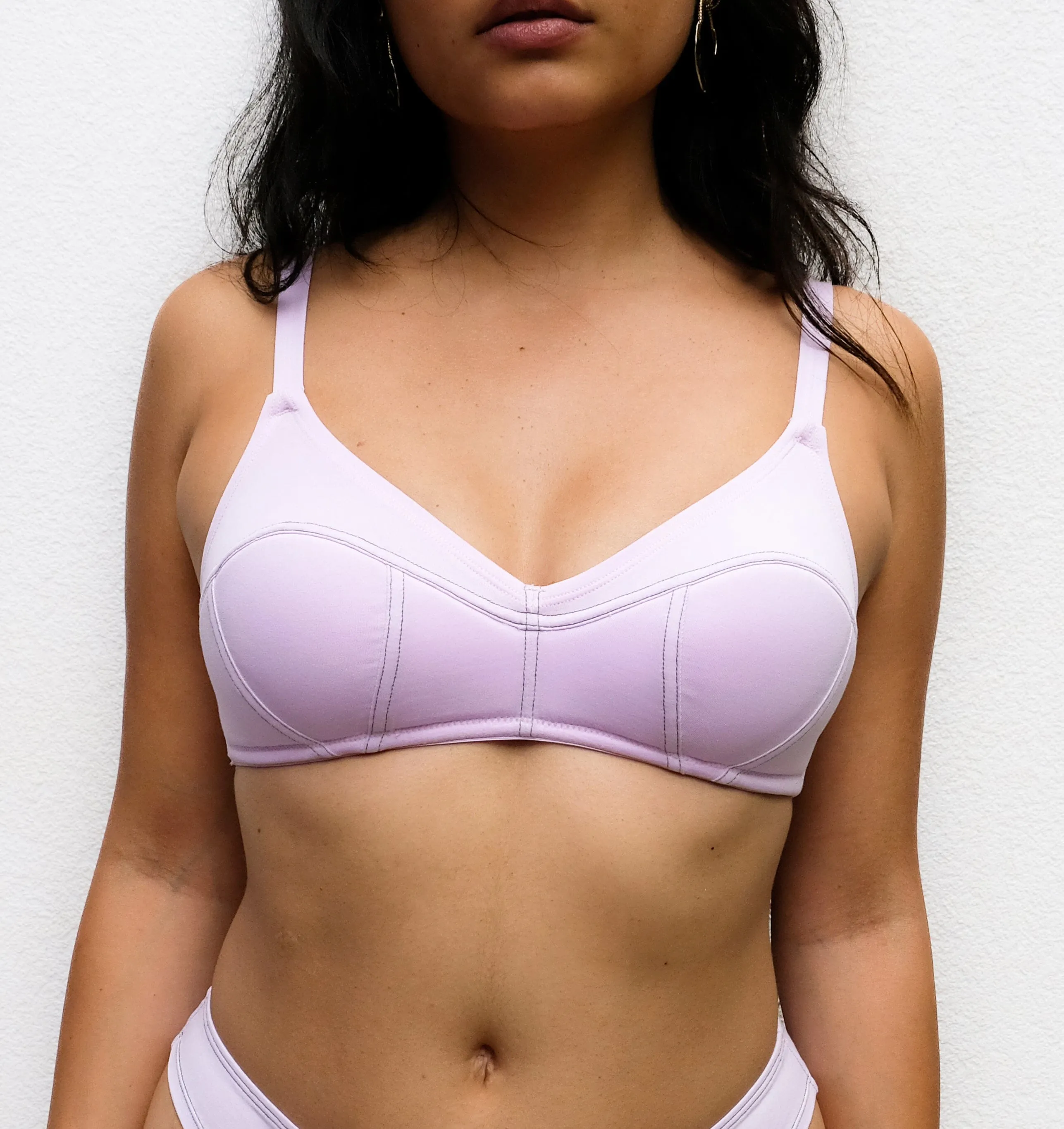 Cotton contour wire-free lined  bralette [Lilac]