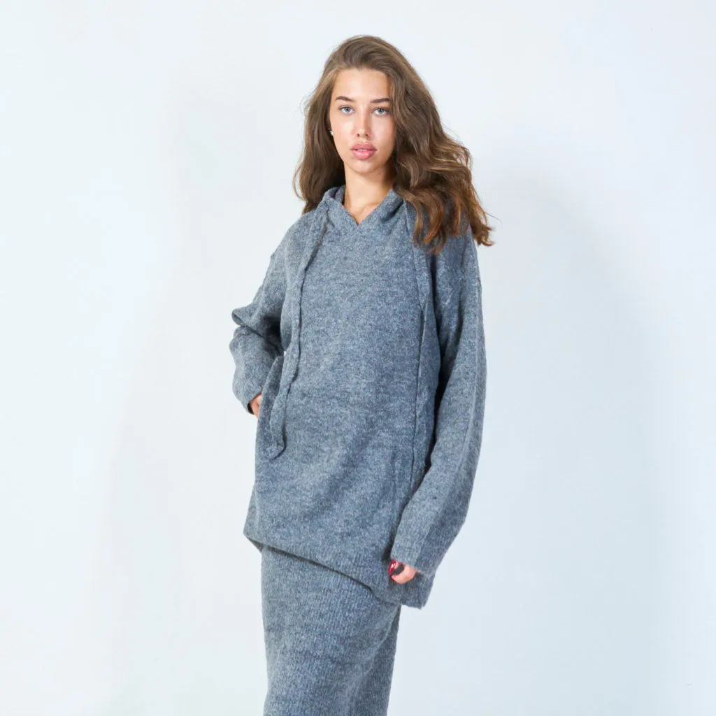 Cozy knitted hoodie with drawstring detail wholesale