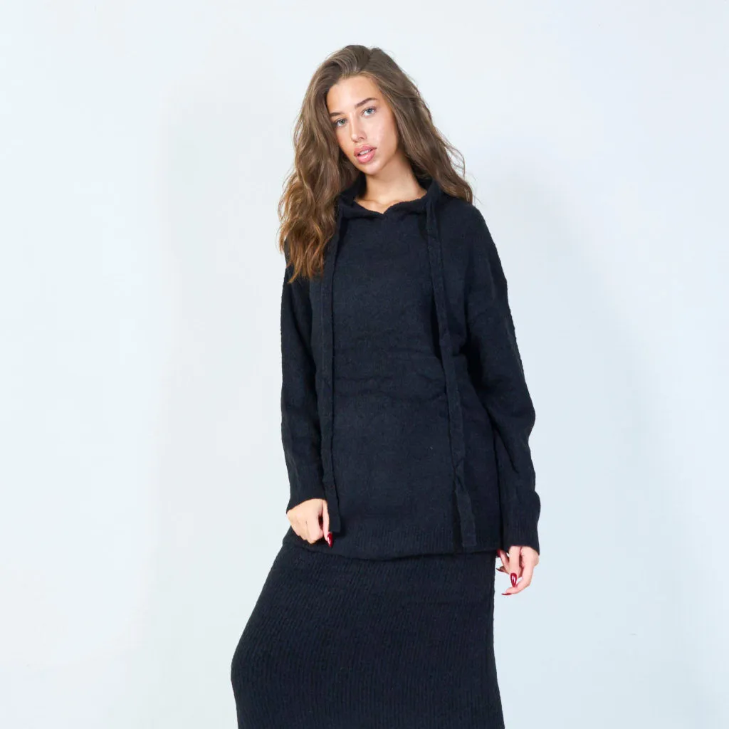 Cozy knitted hoodie with drawstring detail wholesale