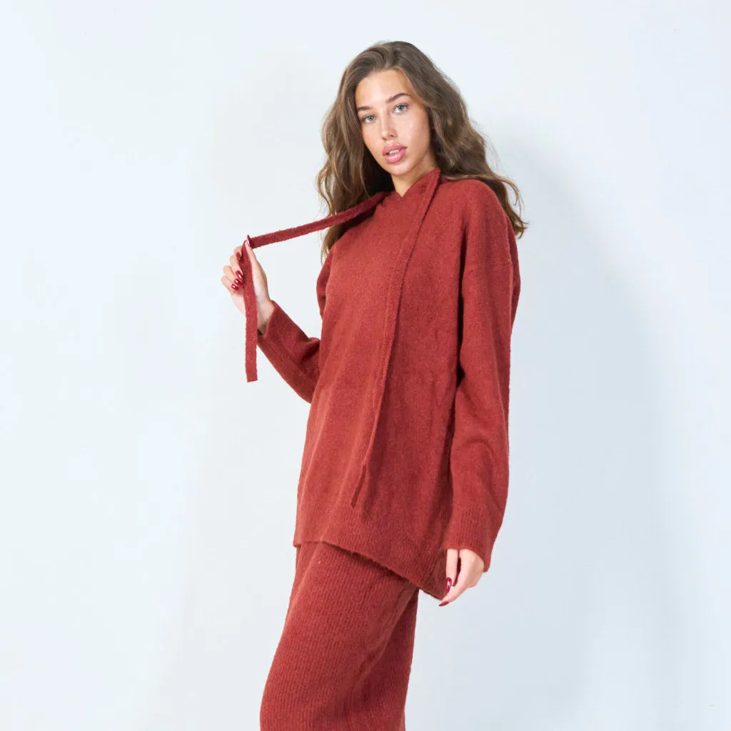Cozy knitted hoodie with drawstring detail wholesale