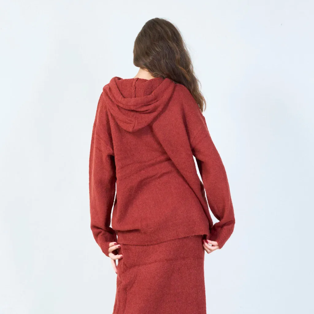 Cozy knitted hoodie with drawstring detail wholesale