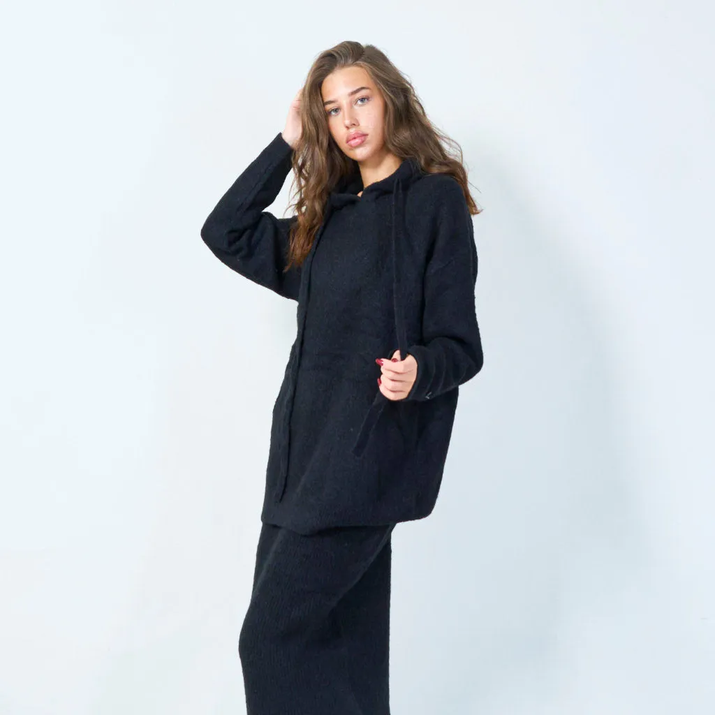 Cozy knitted hoodie with drawstring detail wholesale