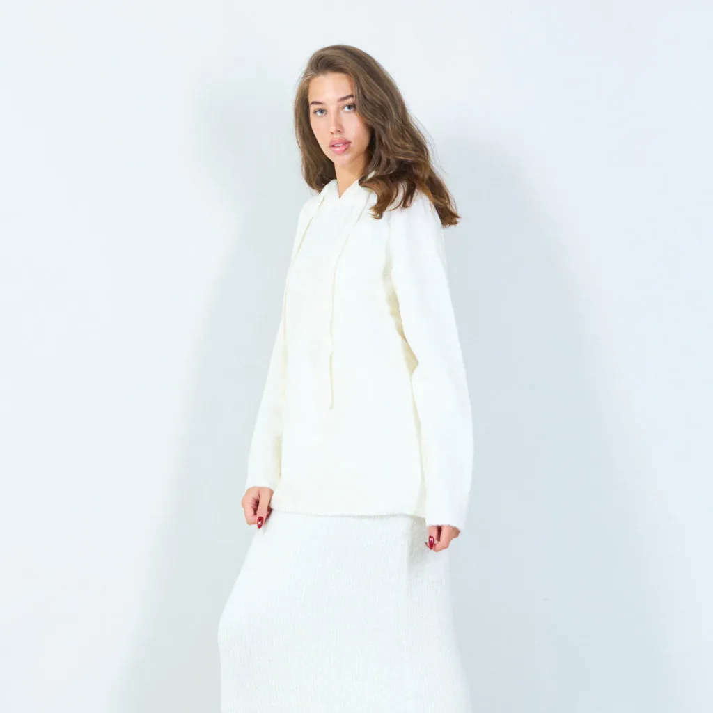 Cozy knitted hoodie with drawstring detail wholesale
