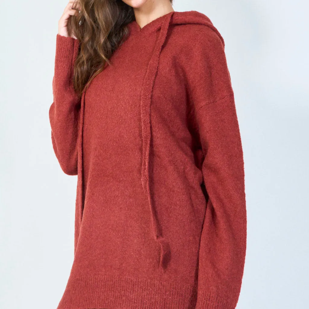 Cozy knitted hoodie with drawstring detail wholesale