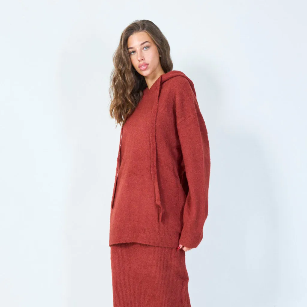 Cozy knitted hoodie with drawstring detail wholesale
