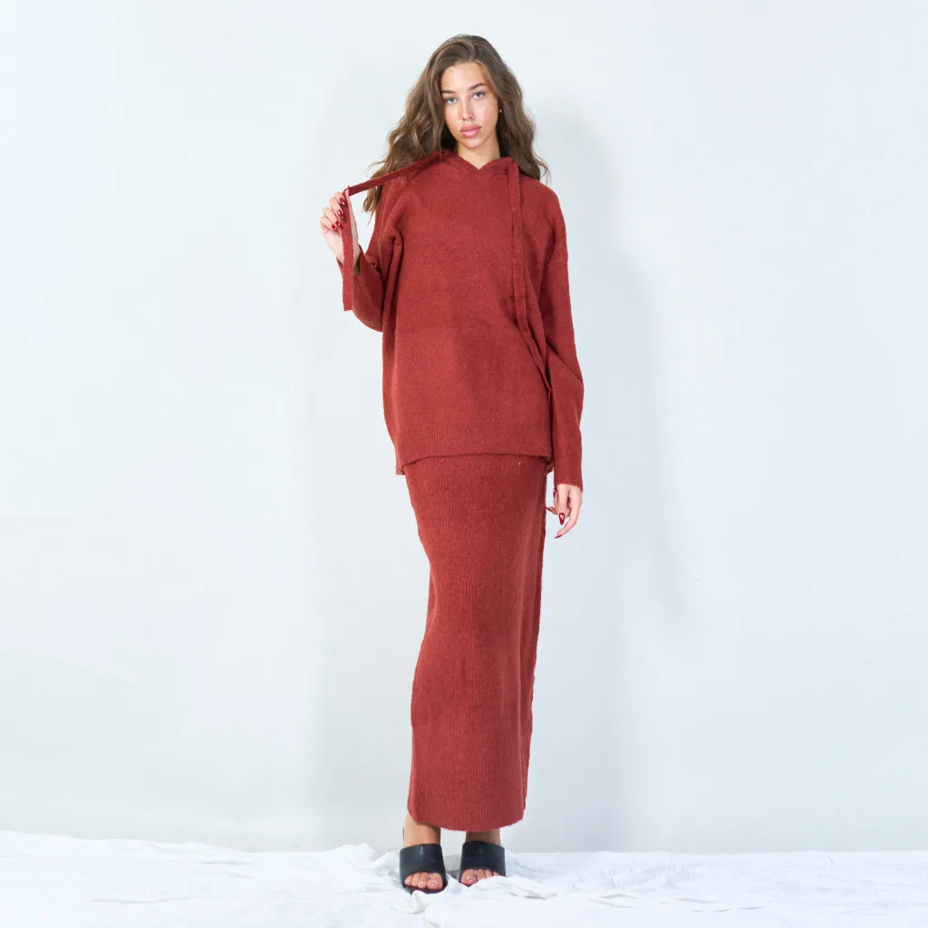 Cozy knitted hoodie with drawstring detail wholesale