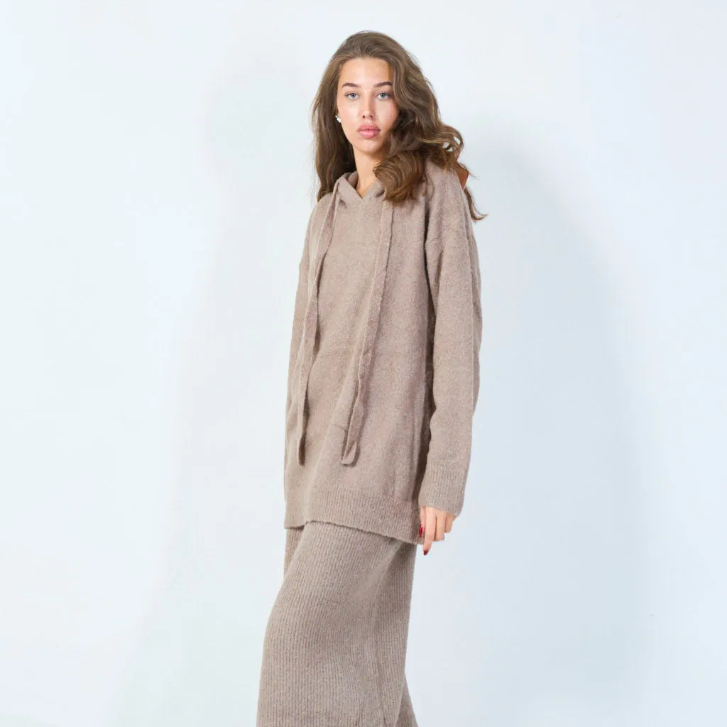 Cozy knitted hoodie with drawstring detail wholesale