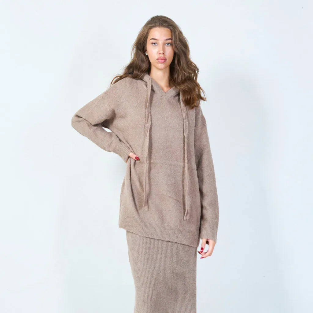 Cozy knitted hoodie with drawstring detail wholesale