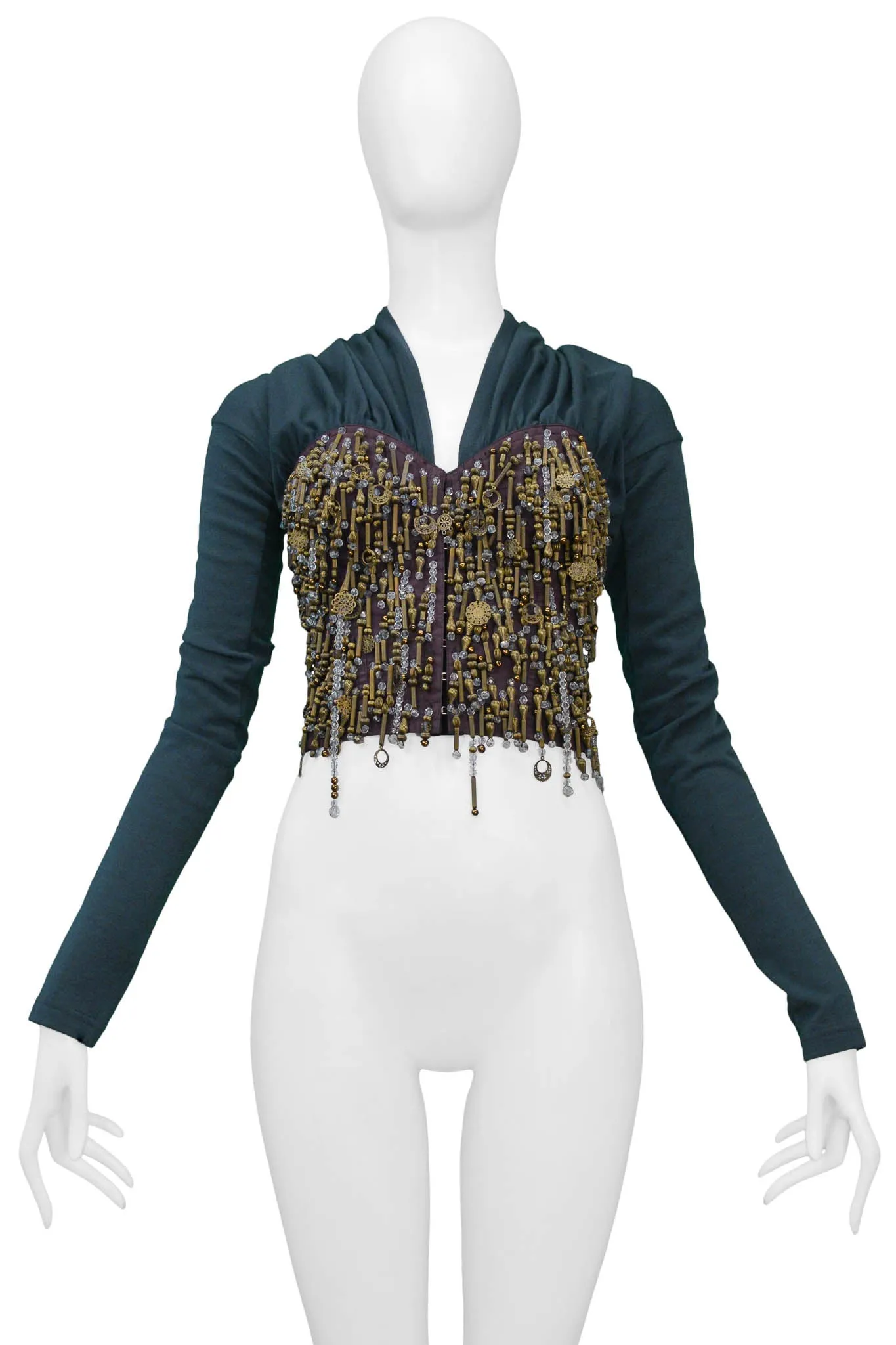 DOLCE & GABBANA GREY-GREEN BEADED KNIT JACKET