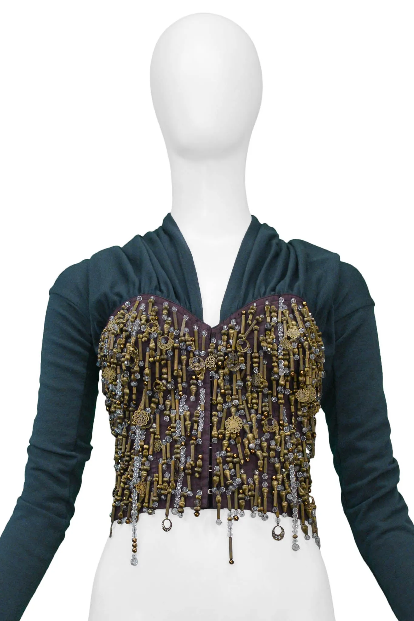 DOLCE & GABBANA GREY-GREEN BEADED KNIT JACKET