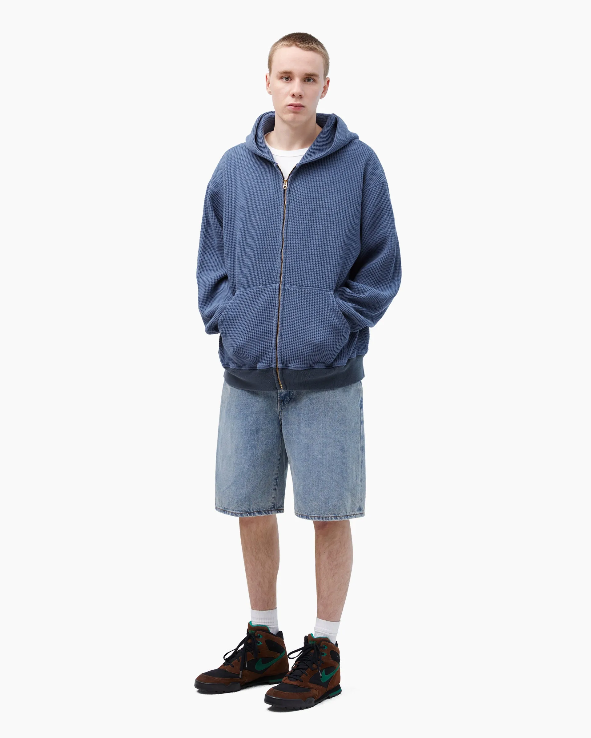 Faded Waffle Full Zip Hoodie Light Navy