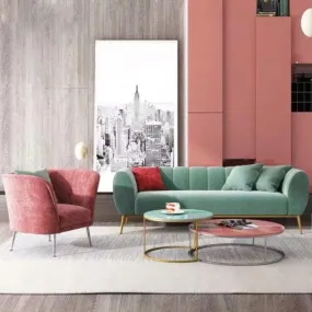 Figure It Out Modern Green Velvet Upholstered Sofa 3 Seater