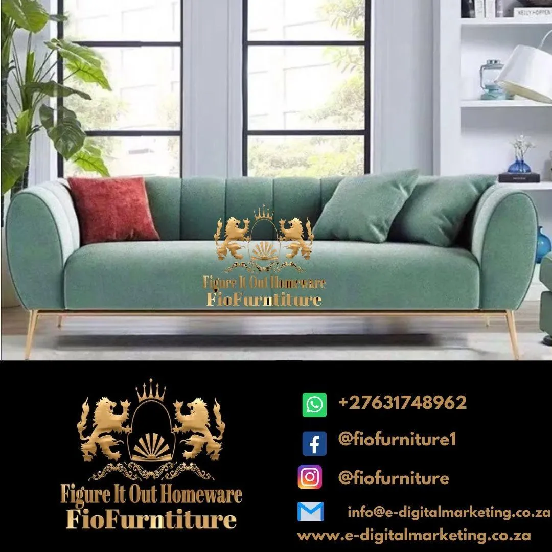 Figure It Out Modern Green Velvet Upholstered Sofa 3 Seater