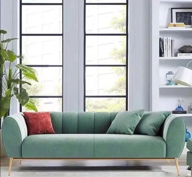 Figure It Out Modern Green Velvet Upholstered Sofa 3 Seater