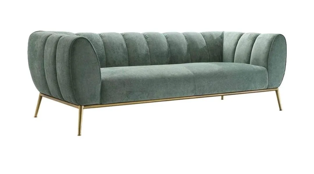 Figure It Out Modern Green Velvet Upholstered Sofa 3 Seater