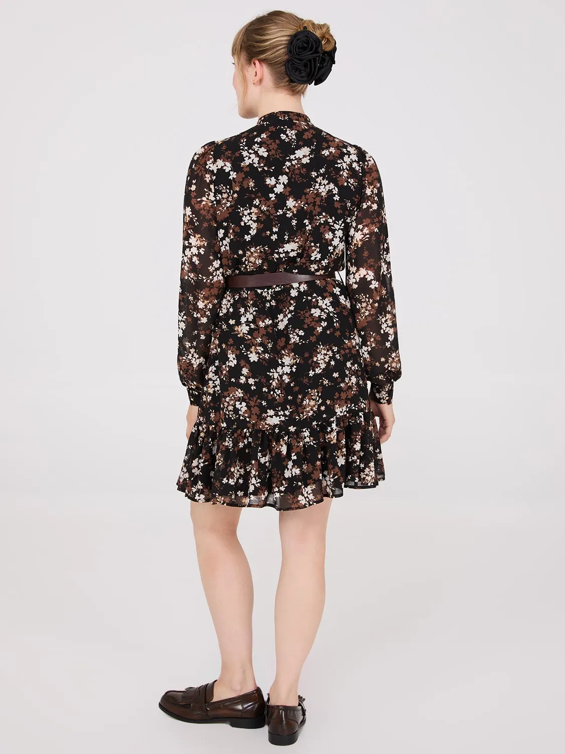 Floral Print Chiffon Fit & Flare Mini Dress