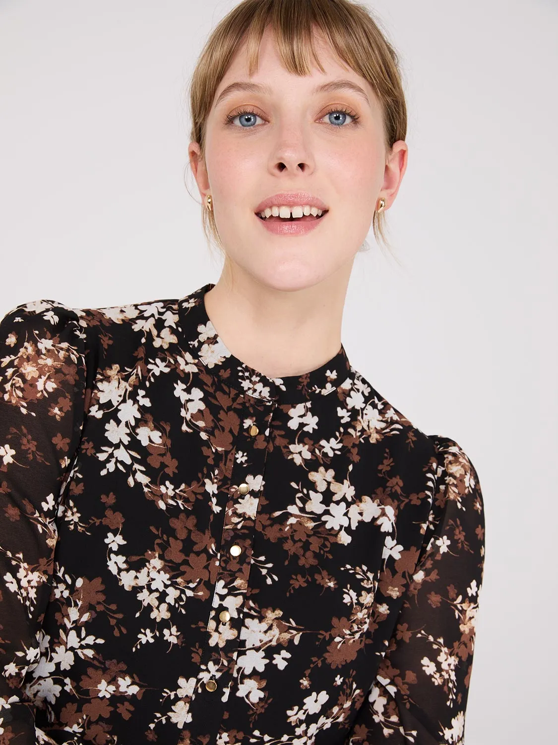 Floral Print Chiffon Fit & Flare Mini Dress