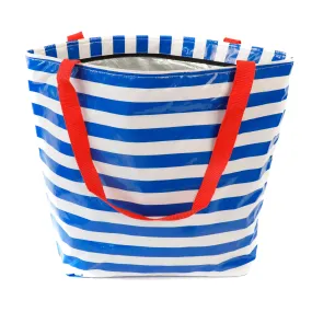 Freckled Sage Thermal Tote Bag Cabana Stripe Blue