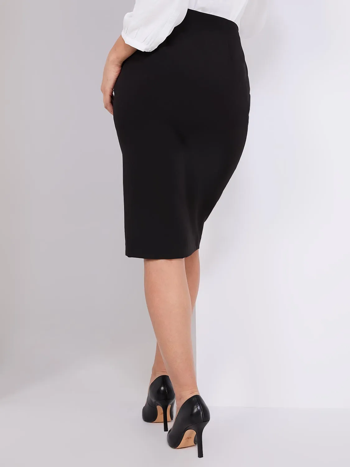 Front Slit Pencil Skirt With Button Detail