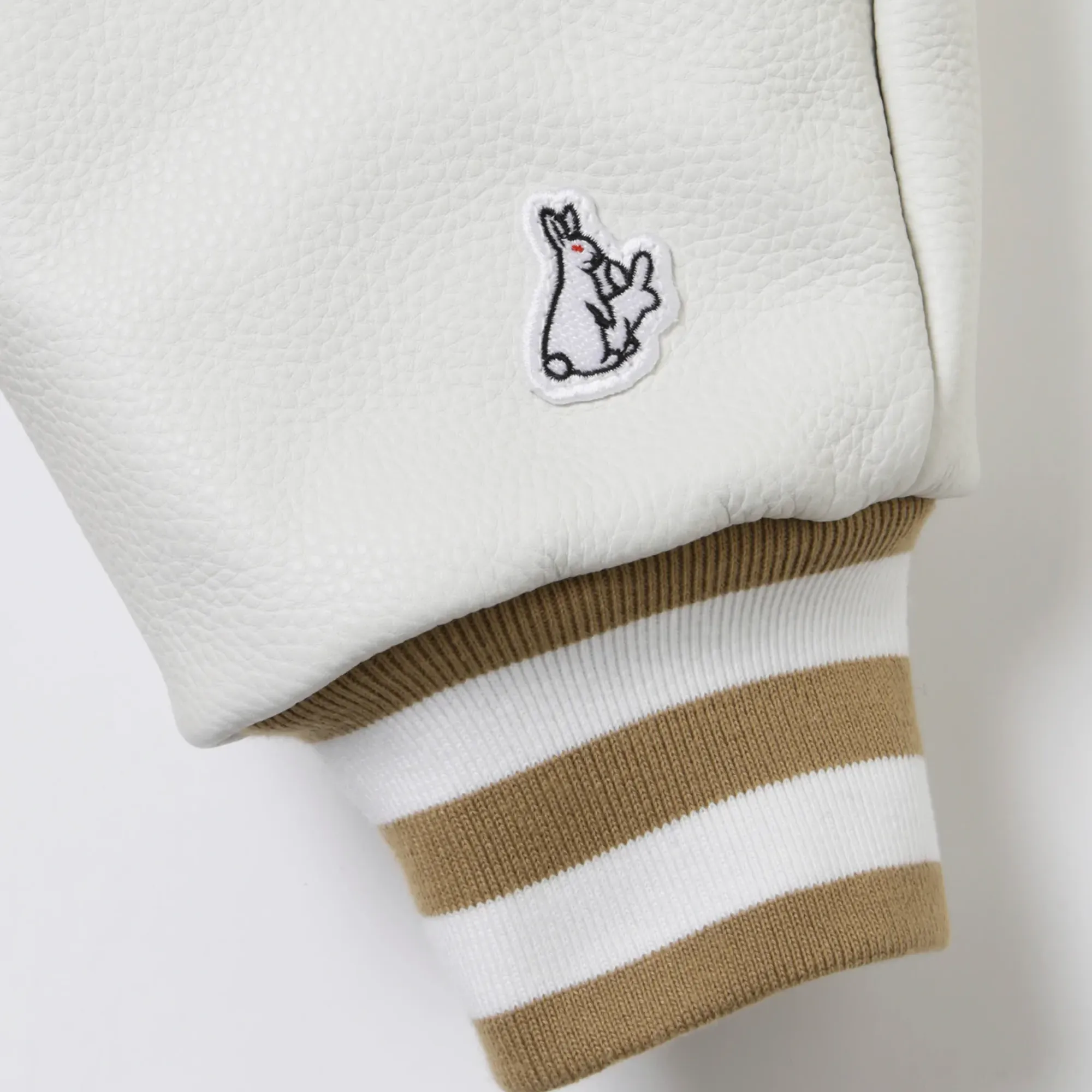 Fxxking Rabbits Embroidery Varsity Jacket Beige
