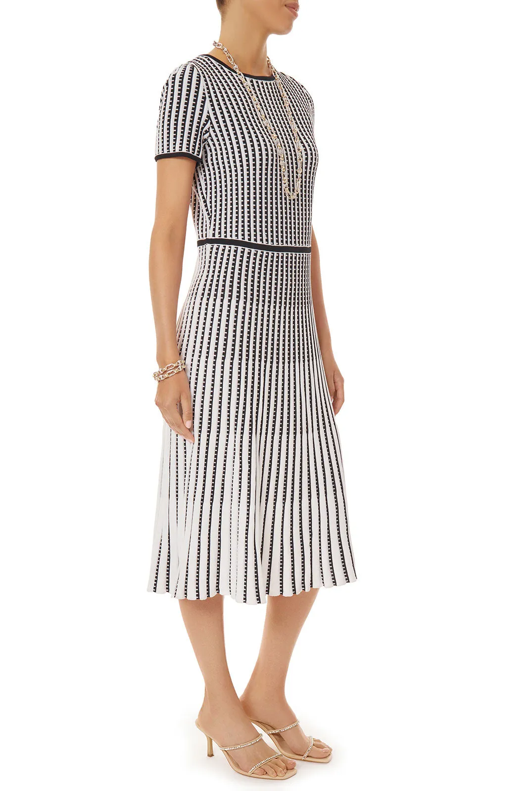 Grid Stripe Fit & Flare Soft Knit Midi Dress