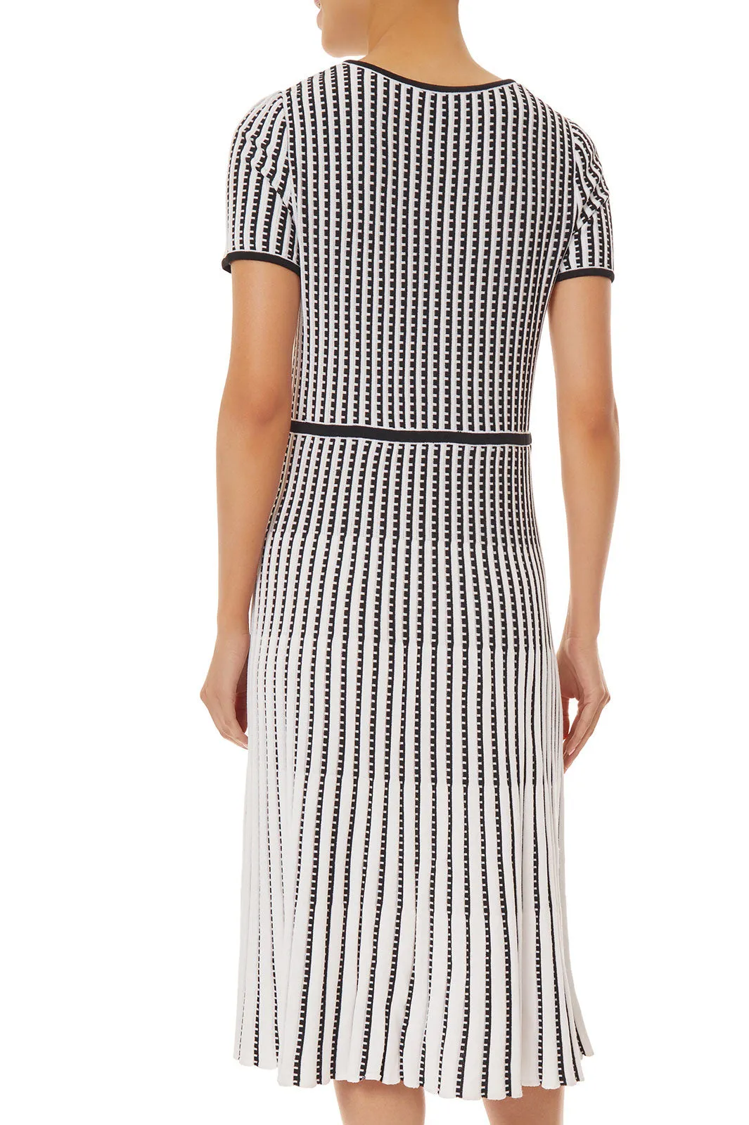 Grid Stripe Fit & Flare Soft Knit Midi Dress