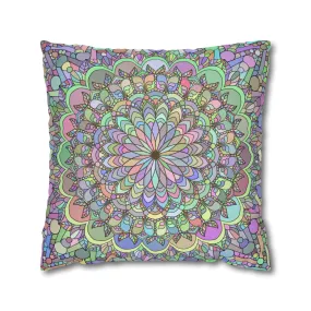 Handmade Mandala Art Square Pillowcase - Pastel Colors