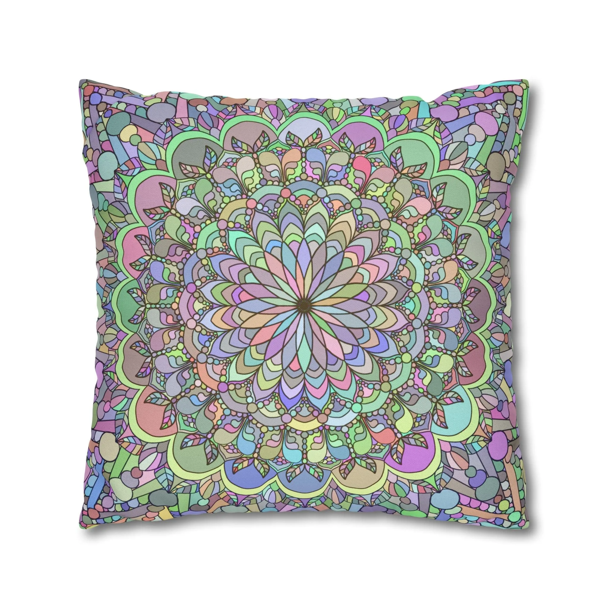 Handmade Mandala Art Square Pillowcase - Pastel Colors