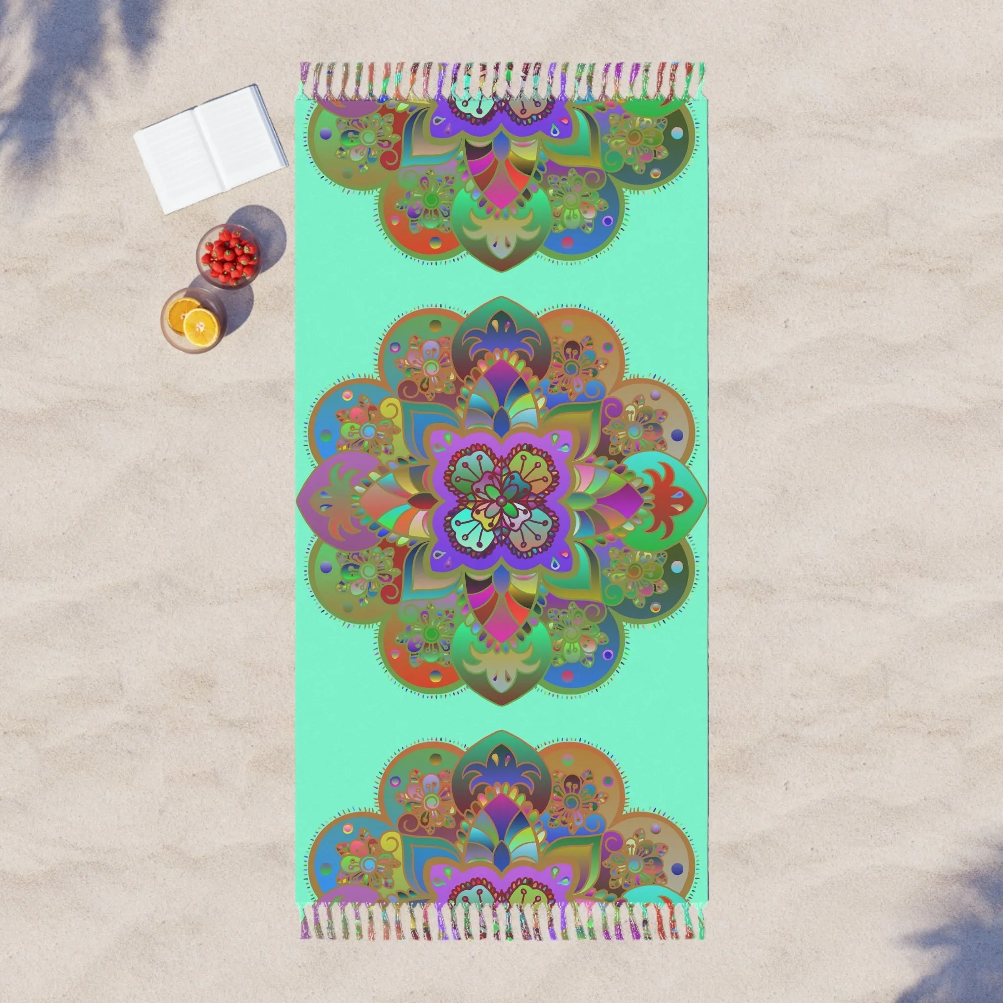 Handmade Mandala Beach Cloth - Original Aquamarine Art