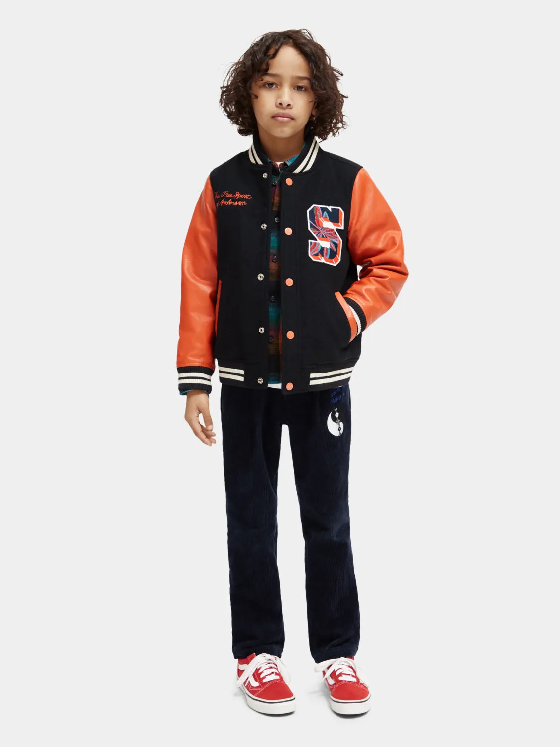 Kids - Wool college jacket with leather sleeves