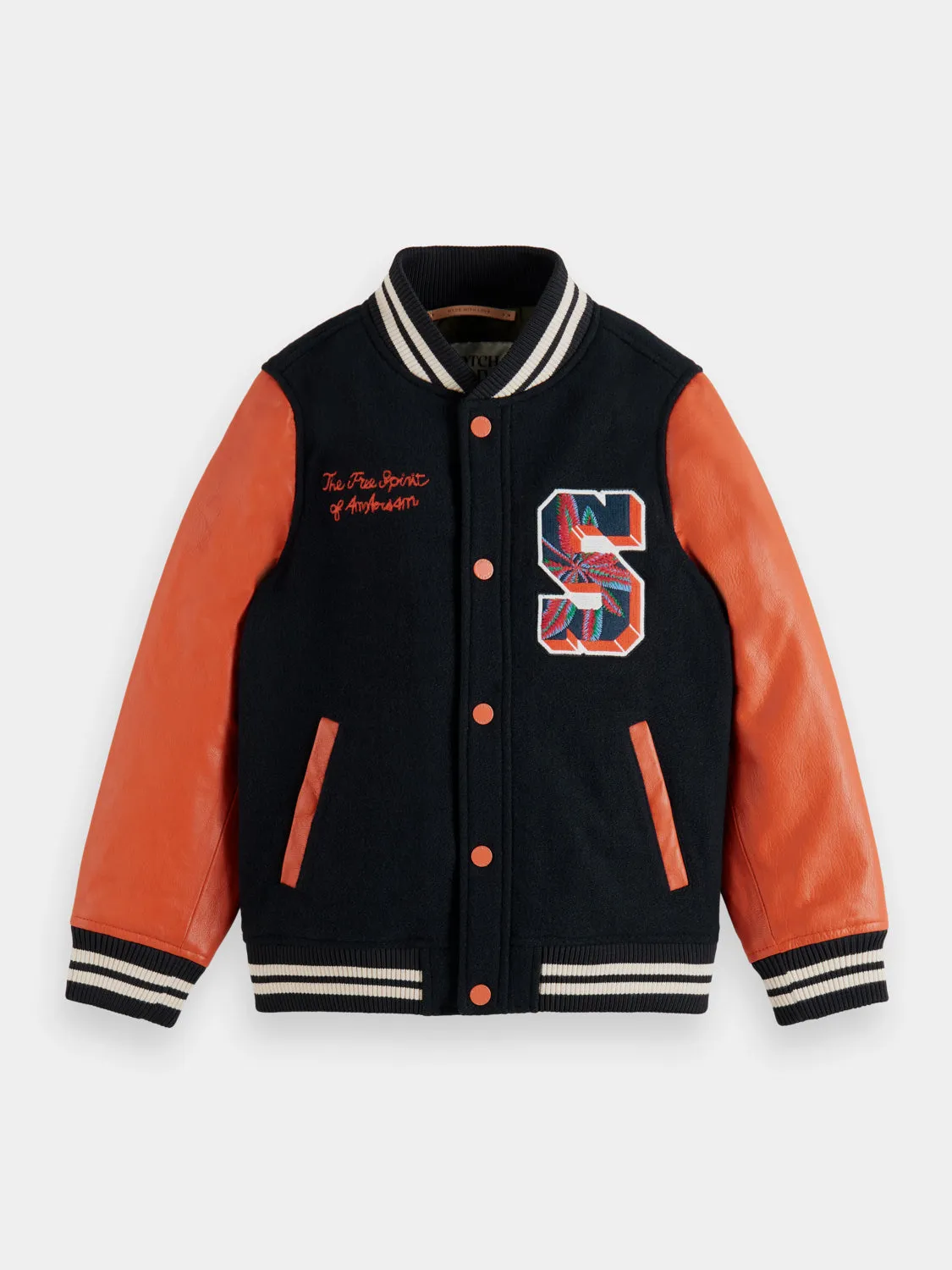 Kids - Wool college jacket with leather sleeves