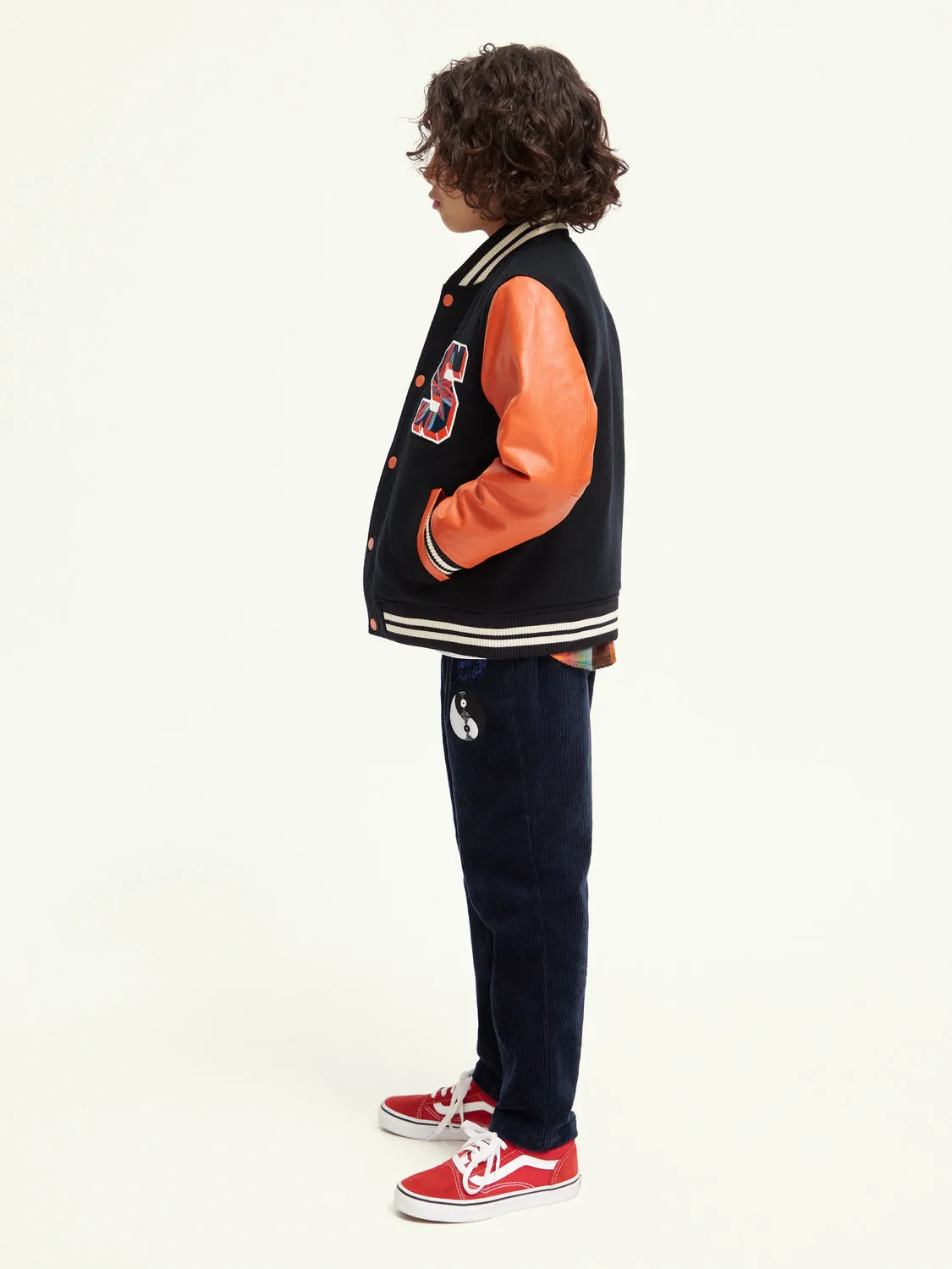 Kids - Wool college jacket with leather sleeves