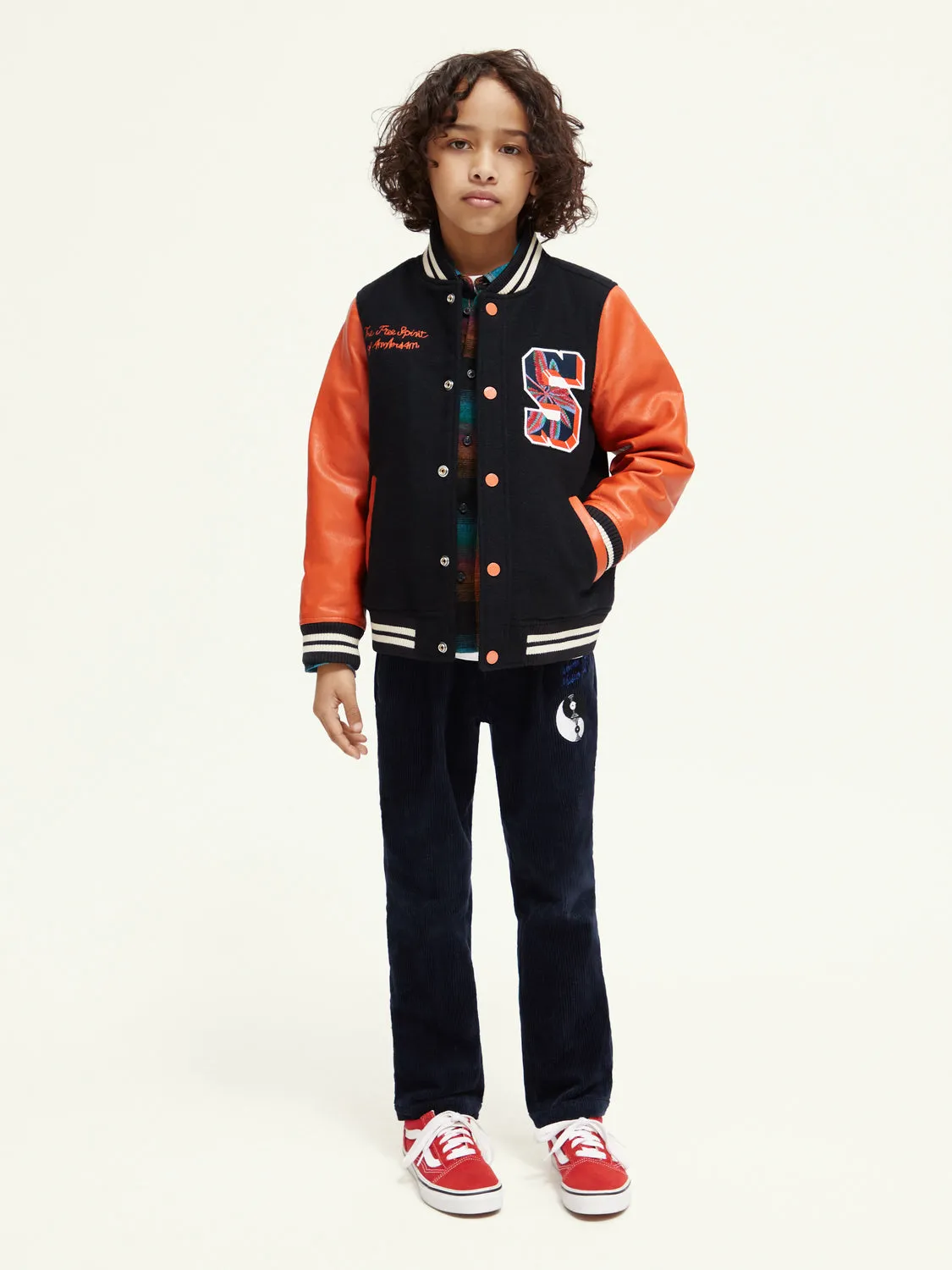Kids - Wool college jacket with leather sleeves