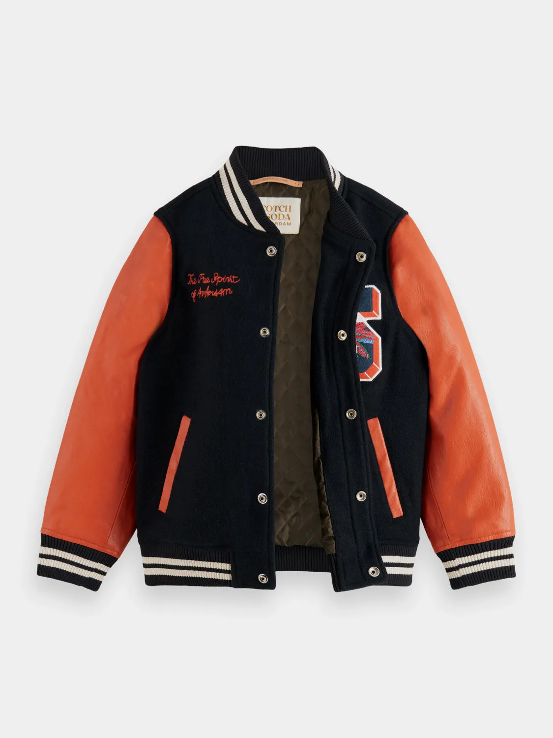 Kids - Wool college jacket with leather sleeves