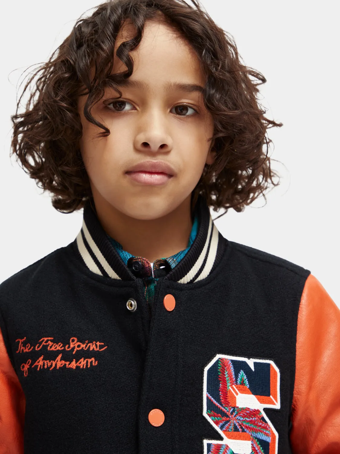 Kids - Wool college jacket with leather sleeves