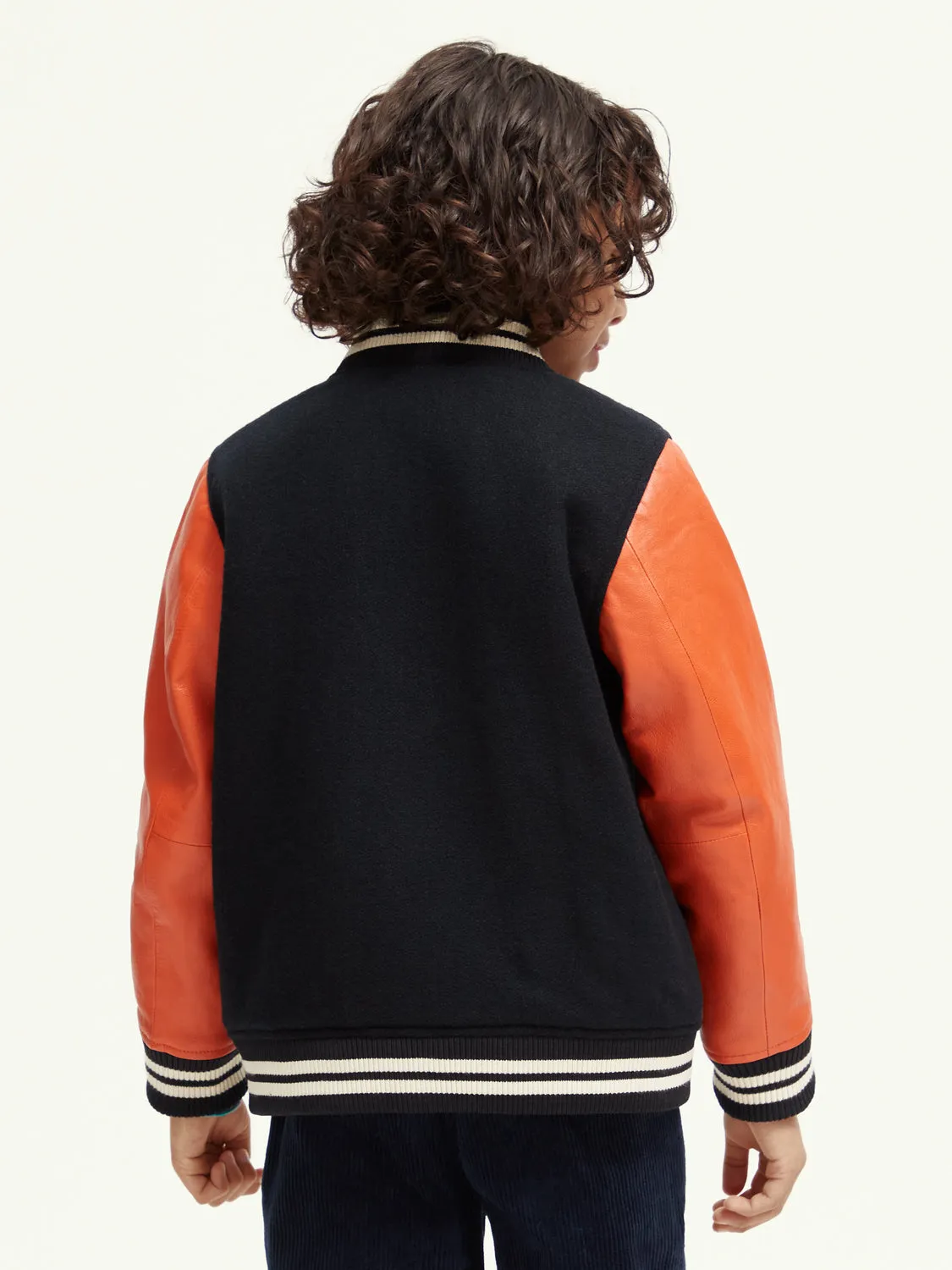 Kids - Wool college jacket with leather sleeves
